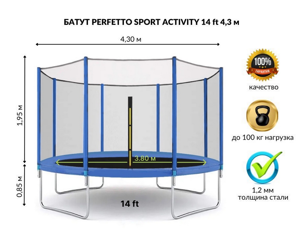 Батут с защитной сеткой Perfetto Sport Activity 14" d430см 2500000067471 синий 1002_800